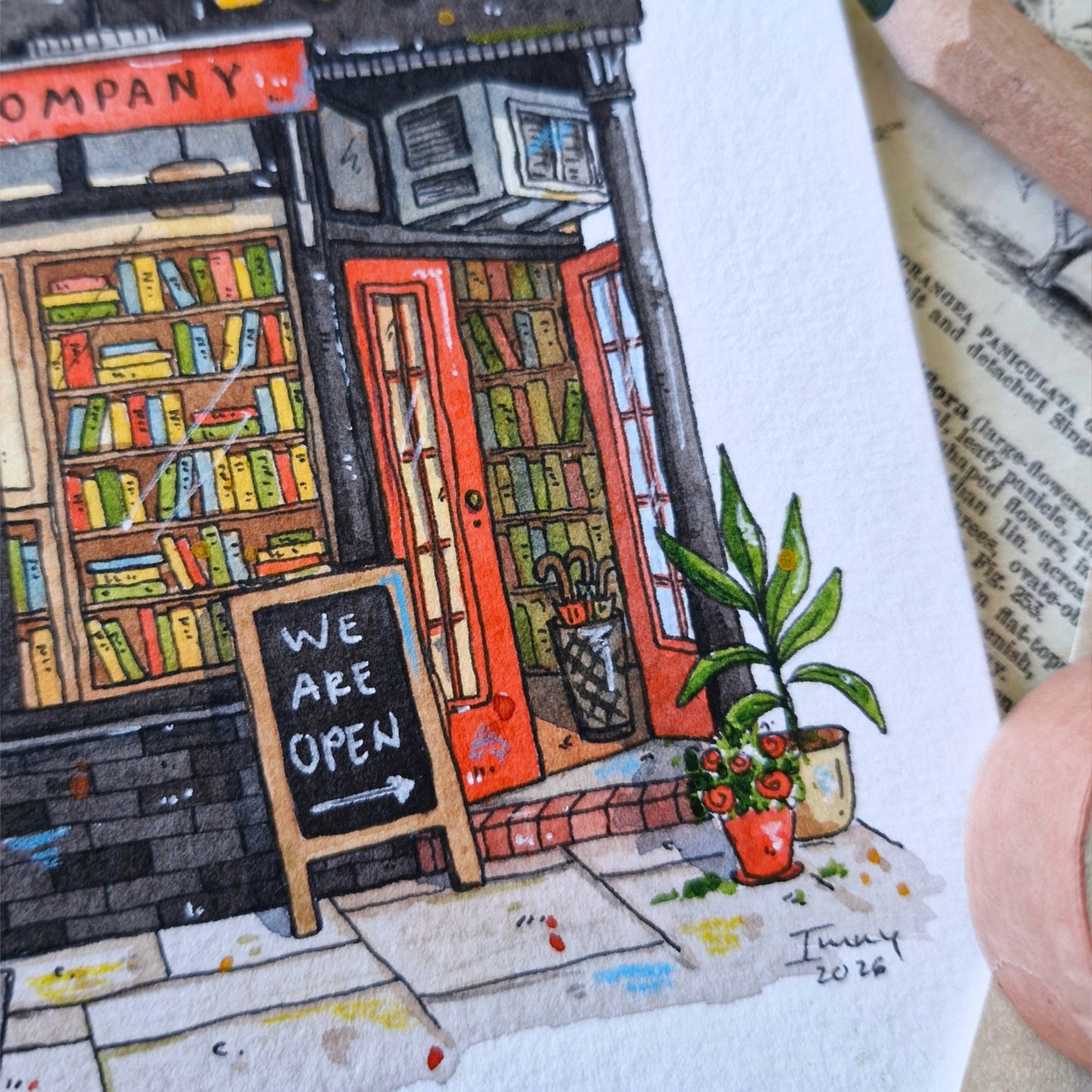 Original Watercolour of Three Lives & Company, New York