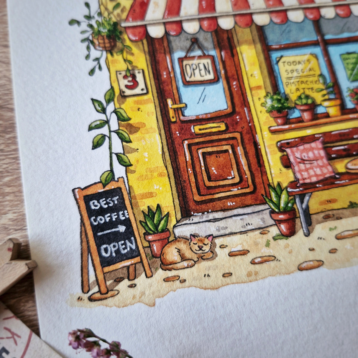 Original Watercolour of Inky Coffee Shop