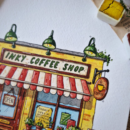 Original Watercolour of Inky Coffee Shop
