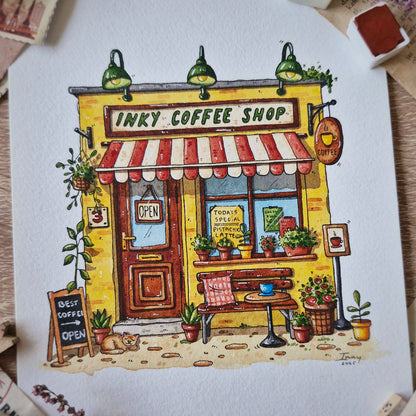 Original Watercolour of Inky Coffee Shop