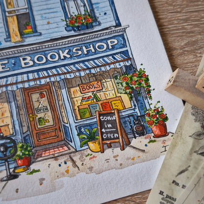 Original Watercolour of Magpie Bookshop