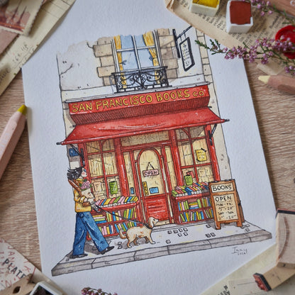 Original Watercolour of San Francisco Book Company