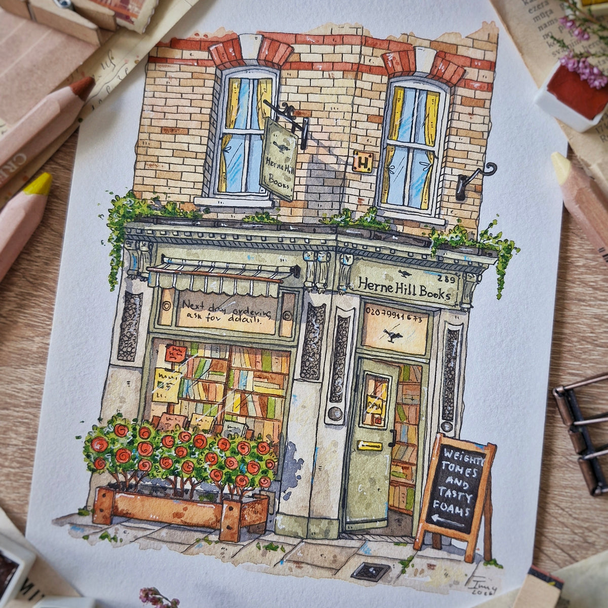 Original Watercolour of Herne Hill Books