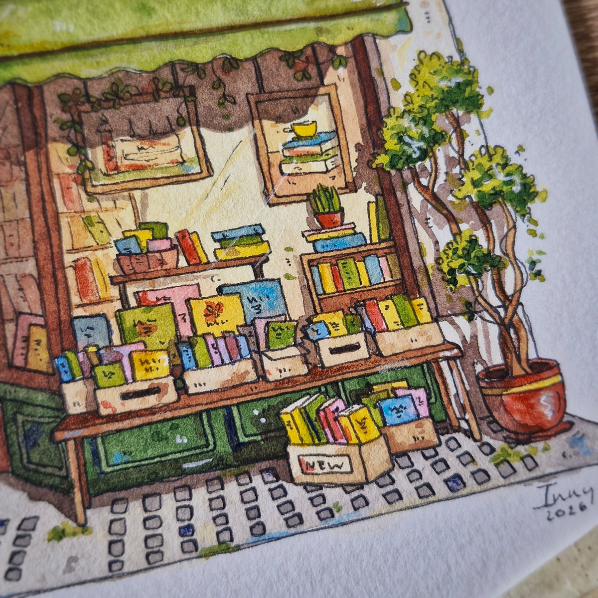 Original Watercolour of Marchpane bookshop