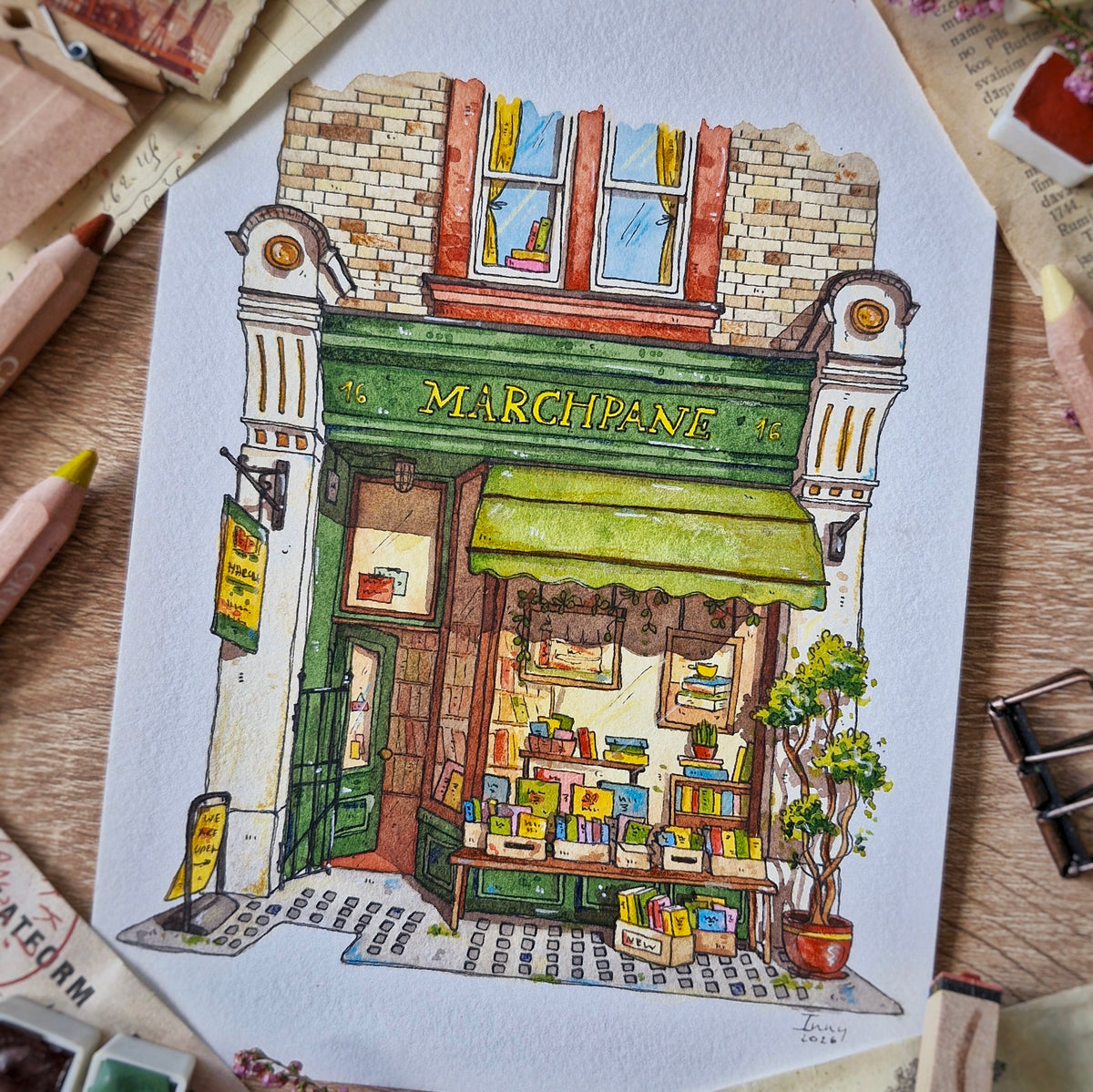 Original Watercolour of Marchpane bookshop