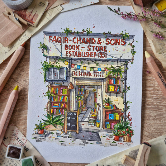 Original Watercolour of Faqir-Chand & Sons Bookstore