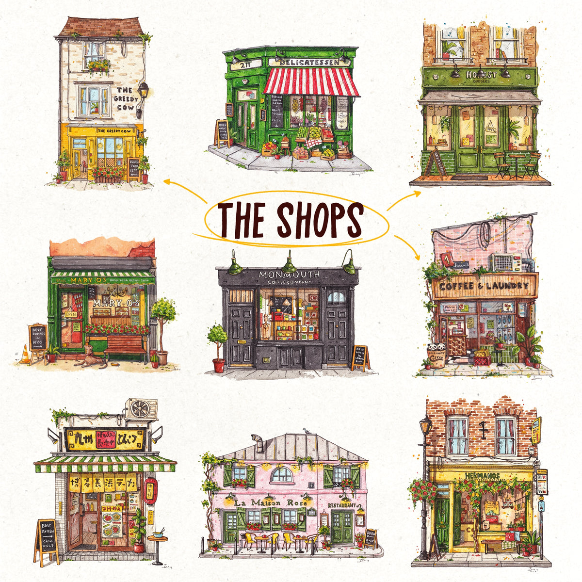 Inky Shopfronts Coloring Pages Vol 1