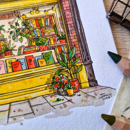 Original Watercolour of Marrowbone Books, Dublin