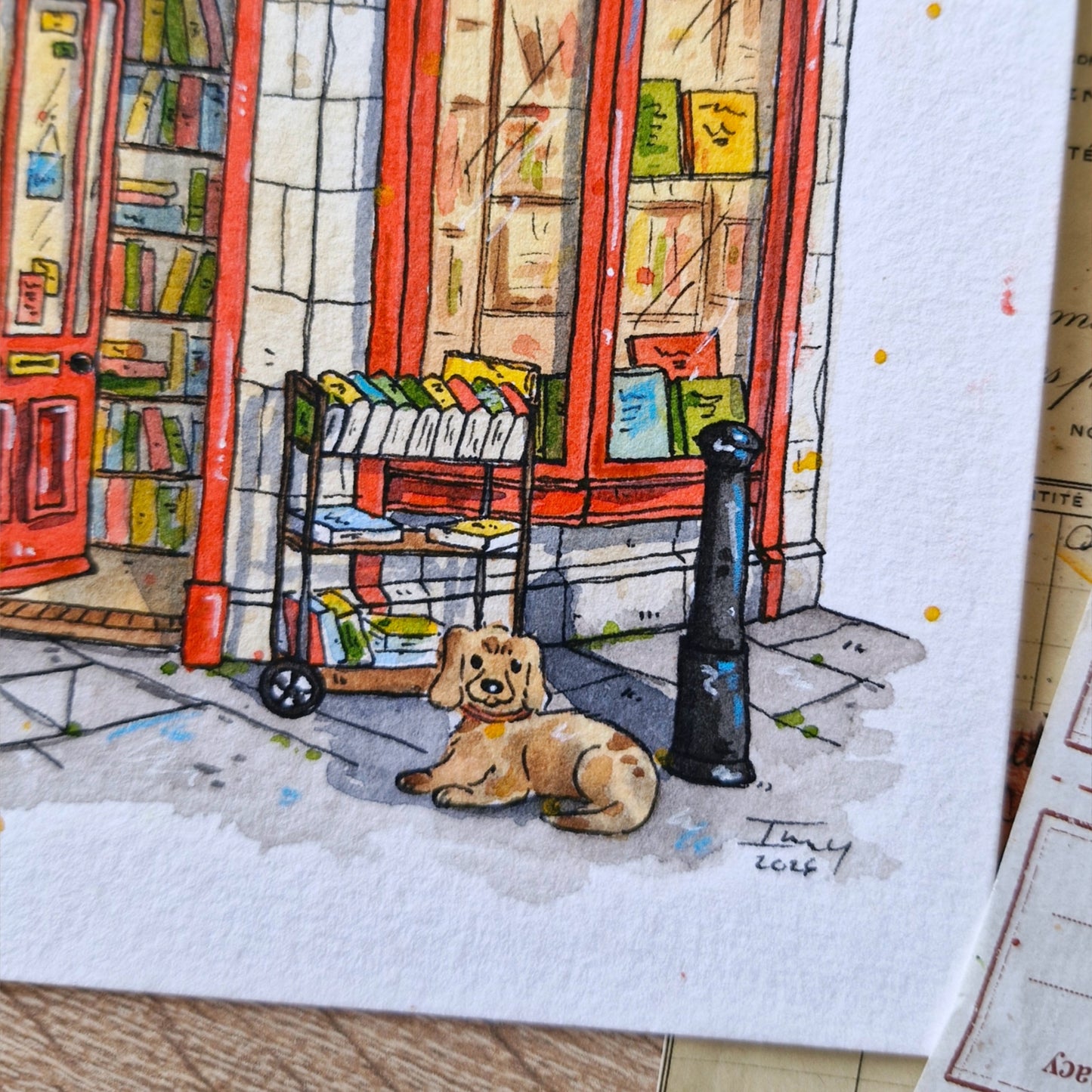 Original Watercolour of Bath Old Books, Bath