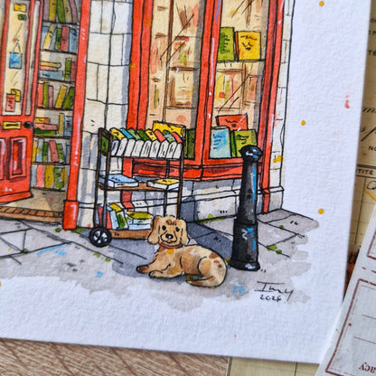 Original Watercolour of Bath Old Books, Bath