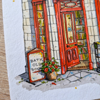 Original Watercolour of Bath Old Books, Bath