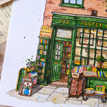 Original Watercolour of Foster Books, London