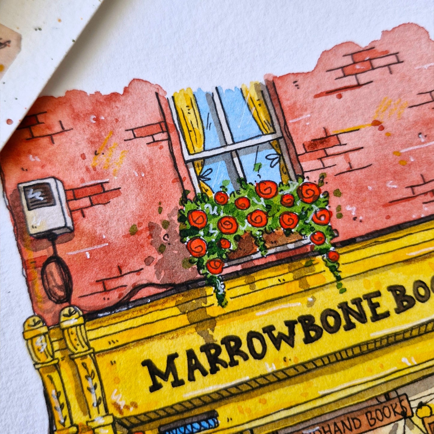 Original Watercolour of Marrowbone Books, Dublin