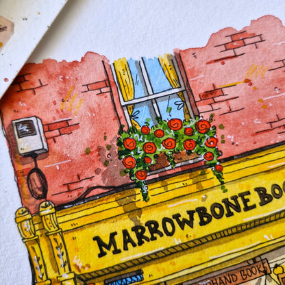 Original Watercolour of Marrowbone Books, Dublin