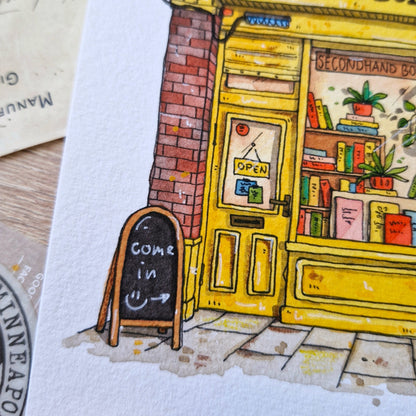 Original Watercolour of Marrowbone Books, Dublin