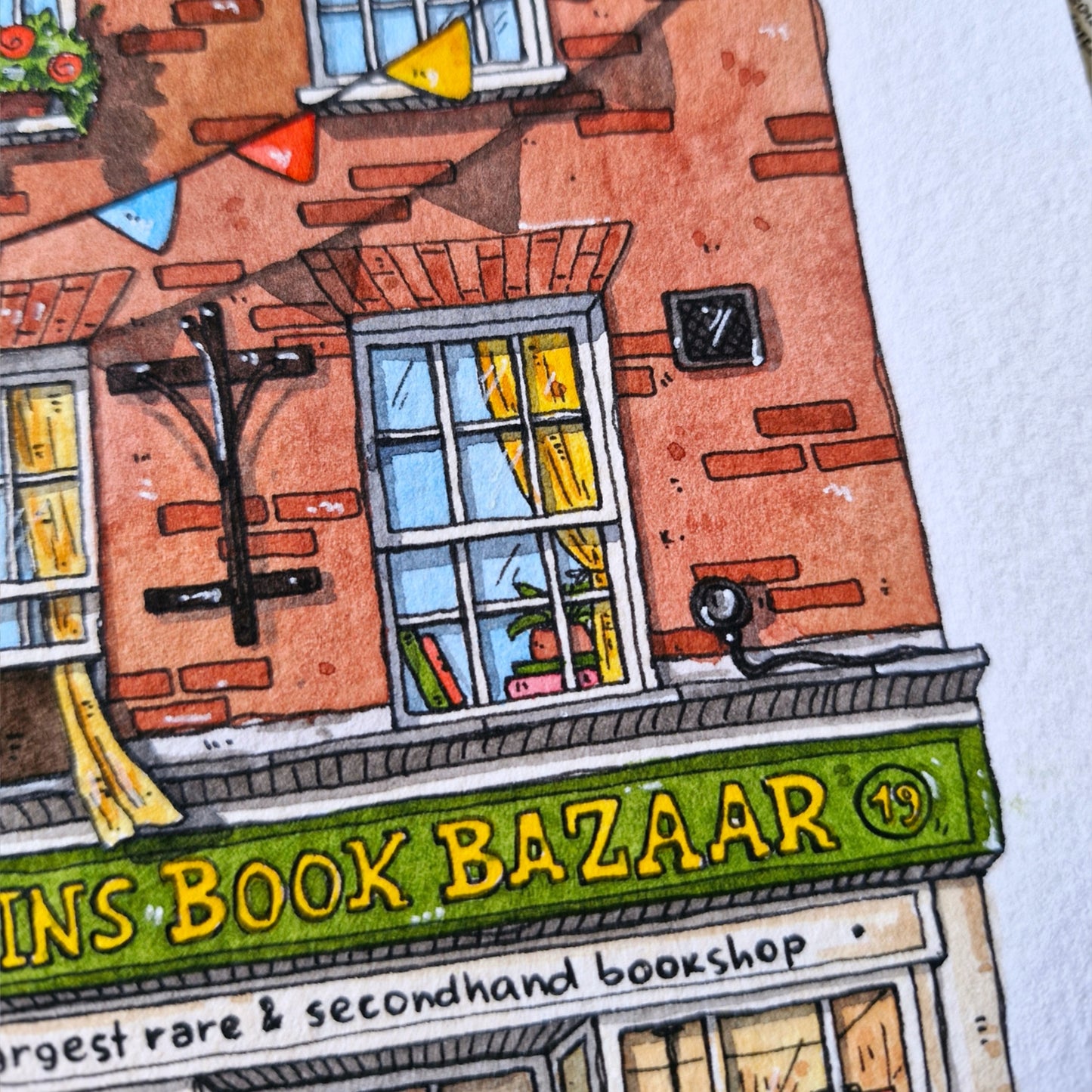 Original Watercolour of Baggins Book Bazaar, Rochester