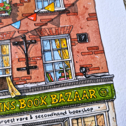 Original Watercolour of Baggins Book Bazaar, Rochester