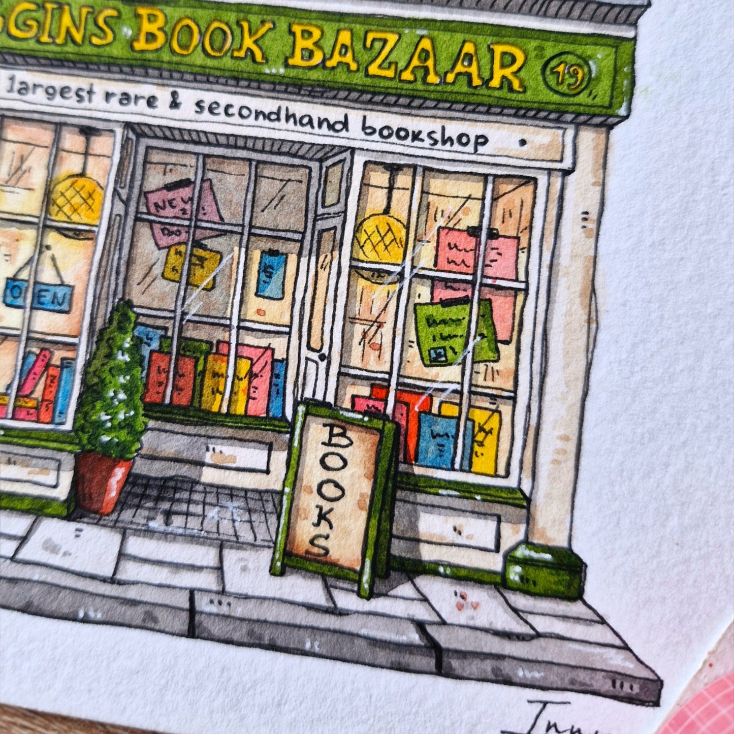 Original Watercolour of Baggins Book Bazaar, Rochester