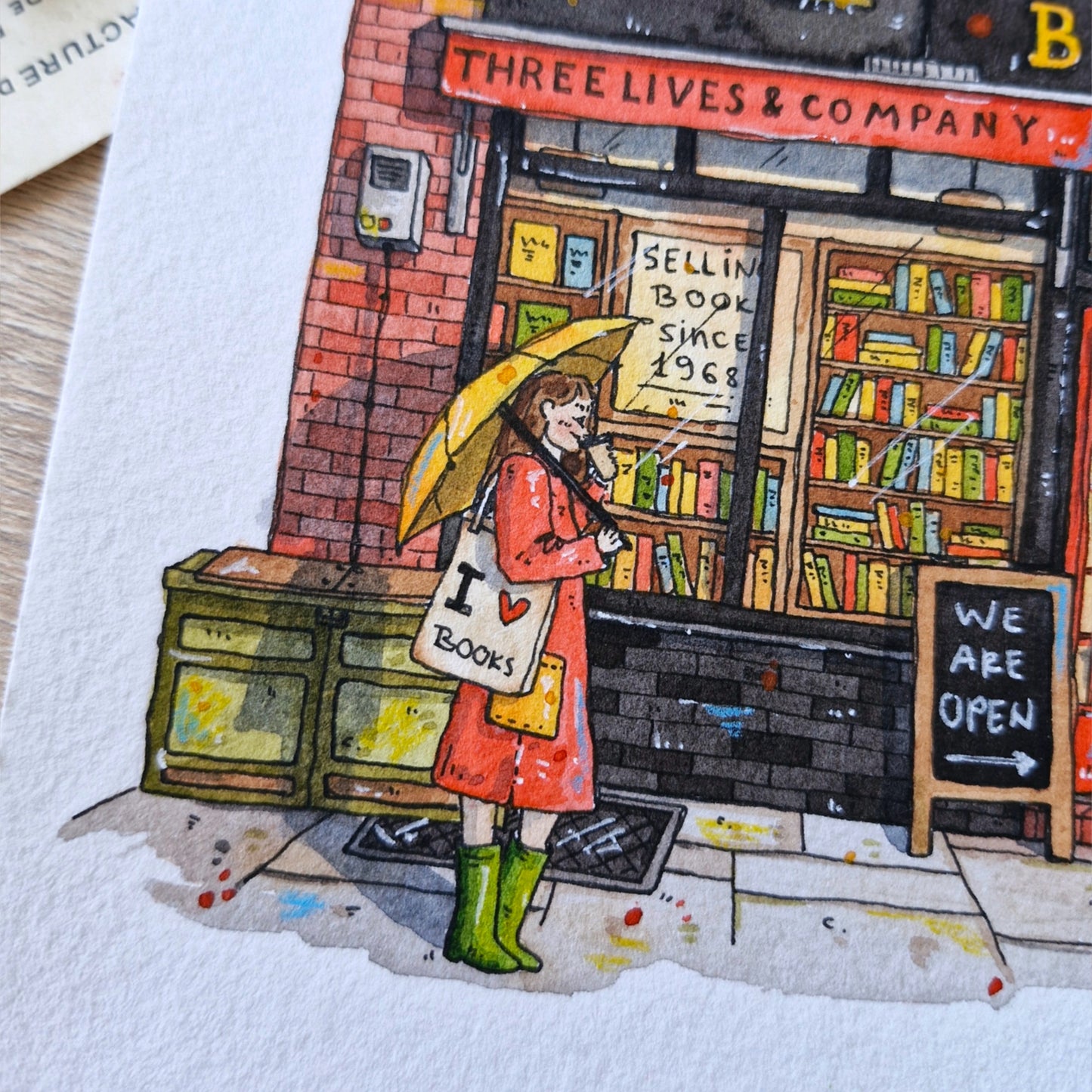 Original Watercolour of Three Lives & Company, New York