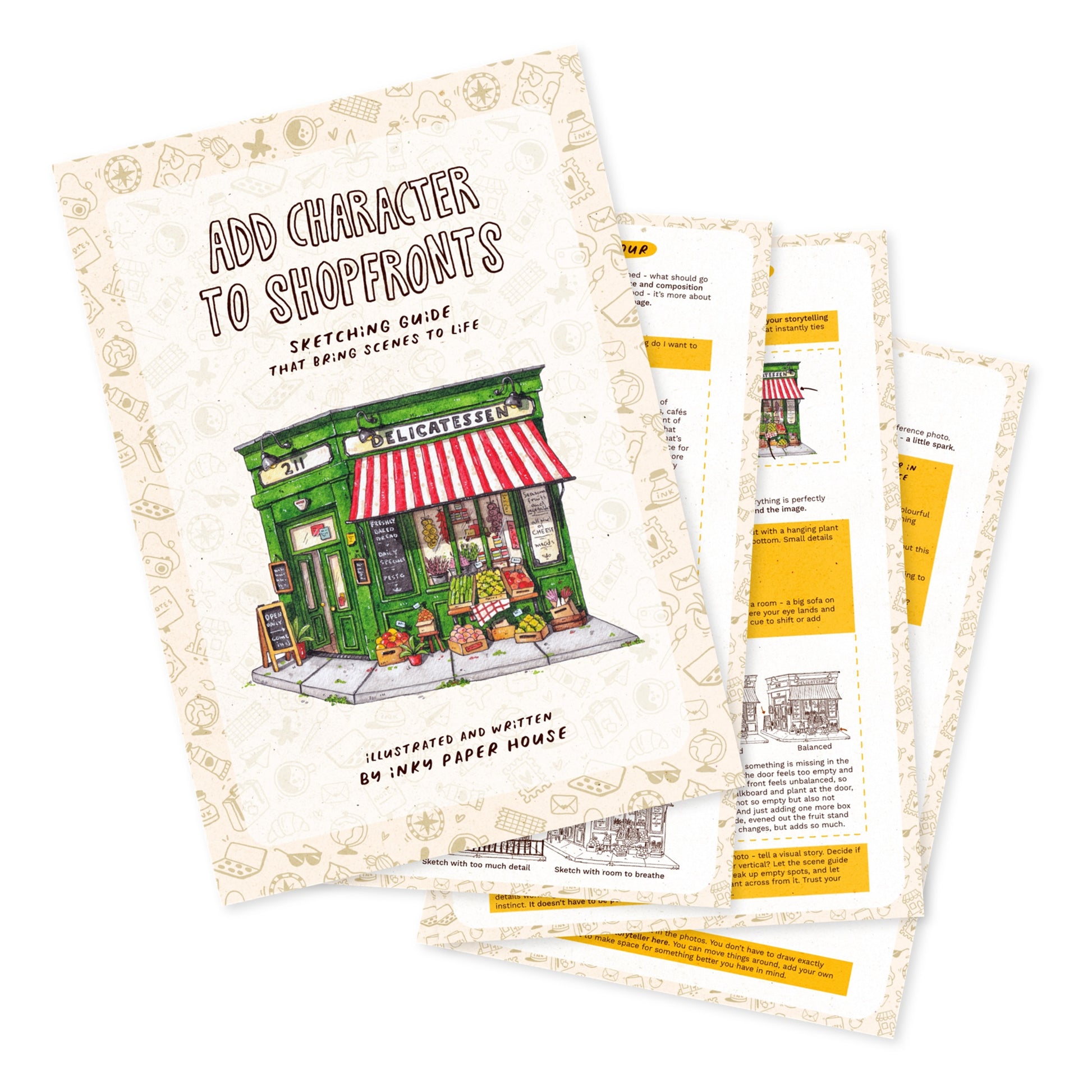 cover for the sketching guide add character to shopfronts made by inky paper house