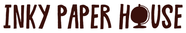 Logo of Inky Paper House with a brown color scheme.